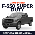 2005 Ford F-350 Super Duty service and repair manual cover with vehicle photo