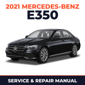 2021 Mercedes-Benz E350 service and repair manual cover with vehicle photo