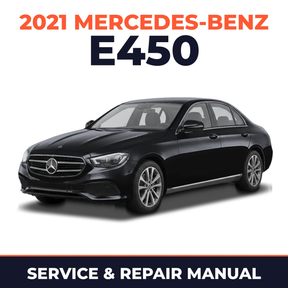 2021 Mercedes-Benz E450 service and repair manual cover with vehicle photo