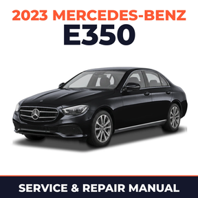 2023 Mercedes-Benz E350 service and repair manual cover with vehicle photo
