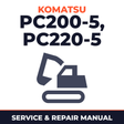 KOMATSU PC200-5 CUSTOM,PC220-5 CUSTOM Hydraulic Excavator Service Repair Shop Manual