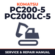 Komatsu PC200-5 Pc200LC-5 Excavator Workshop Service Manual