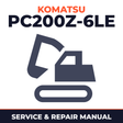 Komatsu PC200Z-6LE Hydraulic Excavator Service Repair Shop Manual, Serial Number A83001 and up