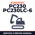Komatsu PC230 PC230LC-6 STD Serial 10177 and up Factory Service Repair Manual