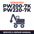 Komatsu PW200-7K,PW220-7K Wheeled Hydraulic Excavator Service Repair Shop Manual S/N K40001 and up