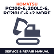 Komatsu Service PC200-6, 200LC-6, PC210LC-6, 220LC-6, PC250LC-6 Shop Manual Excavator Repair Book S/N A82001 and up