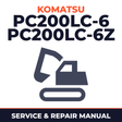 Komatsu Service PC200LC-6, PC200LC-6Z Shop Manual Excavator Repair Book