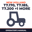 New Holland T7.170 T7.185 T7.200 T7.210 Sidewinder 2 Auto COMMand Tractor Operator's Manual
